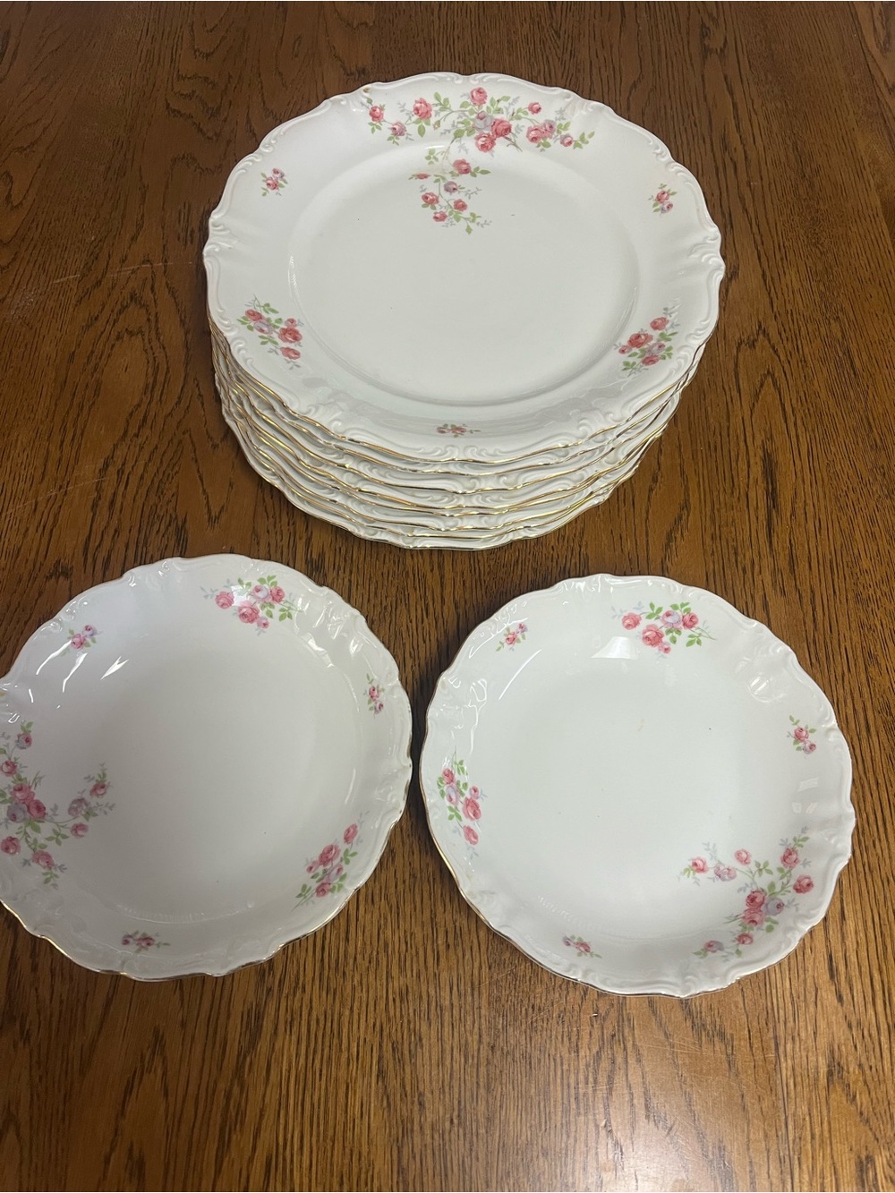 White Dinner Plates with Pink Rose Floral Border - Elegant Ceramic Set